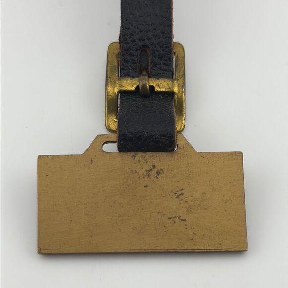 Vintage Brass Case Fob Watch with Black Leather Strap - Picture 2 of 2